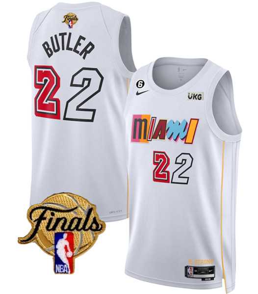 Men%27s Miami Heat #22 Jimmy Butler White 2023 Finals City Edition With NO.6 Patch Stitched Basketball Jersey Dzhi->miami heat->NBA Jersey
